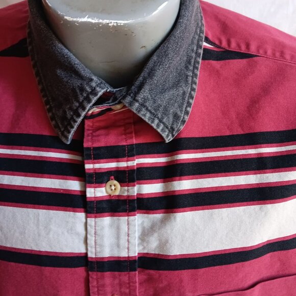 Vintage Men's Shirt Large 1990's Tommy Hilfiger Brush Popper Striped All Cotton - Picture 1 of 7